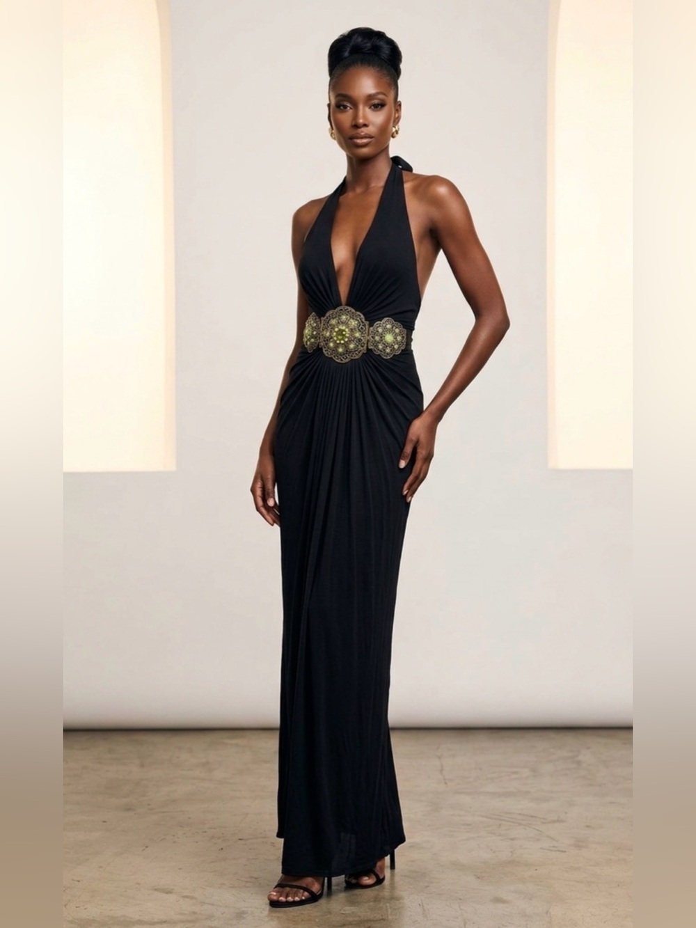 Sky Black Embellished Front Cocktail Dress